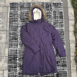 Helly Hansen Women's Purple Winter Parka Coat with Faux Fur Hood